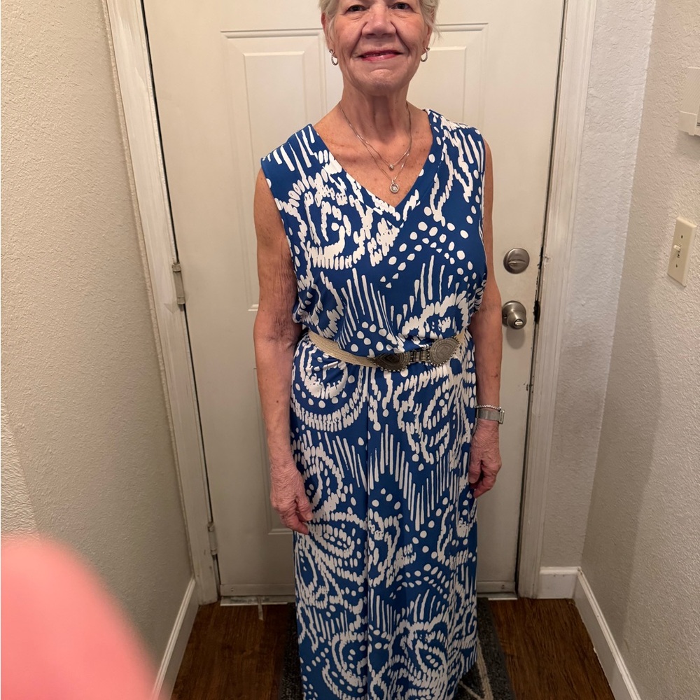 Chico's Blue and White Patterned Maxi Dress